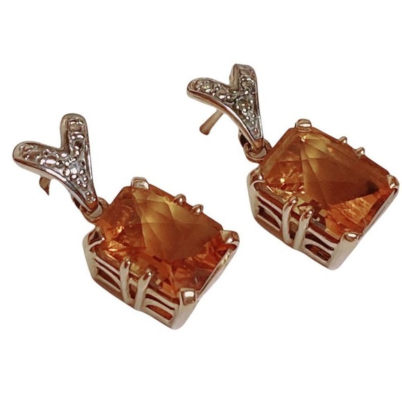 CID Emerald Cut Citrine November Birthstone Stud Earrings - Picture 4 of 9